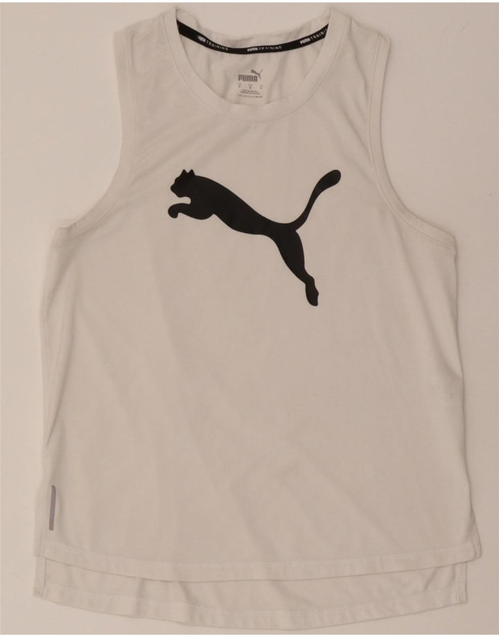 PUMA Womens Graphic Vest Top UK 12 Medium White Polyester Vintage Puma and Second-Hand Puma from Messina Hembry 