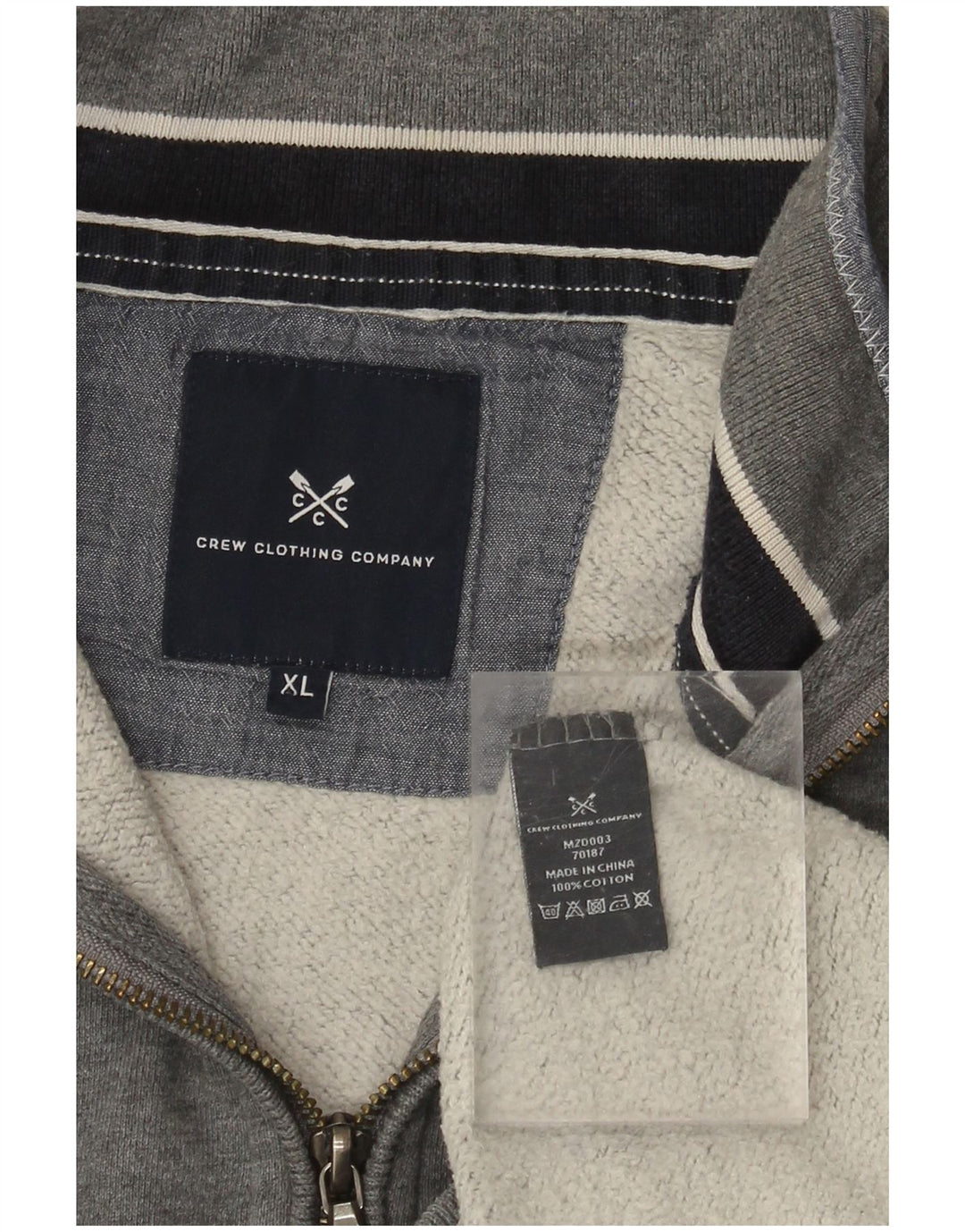 CREW CLOTHING Hanorac cu fermoar pentru bărbați Pulover XL Bumbac gri