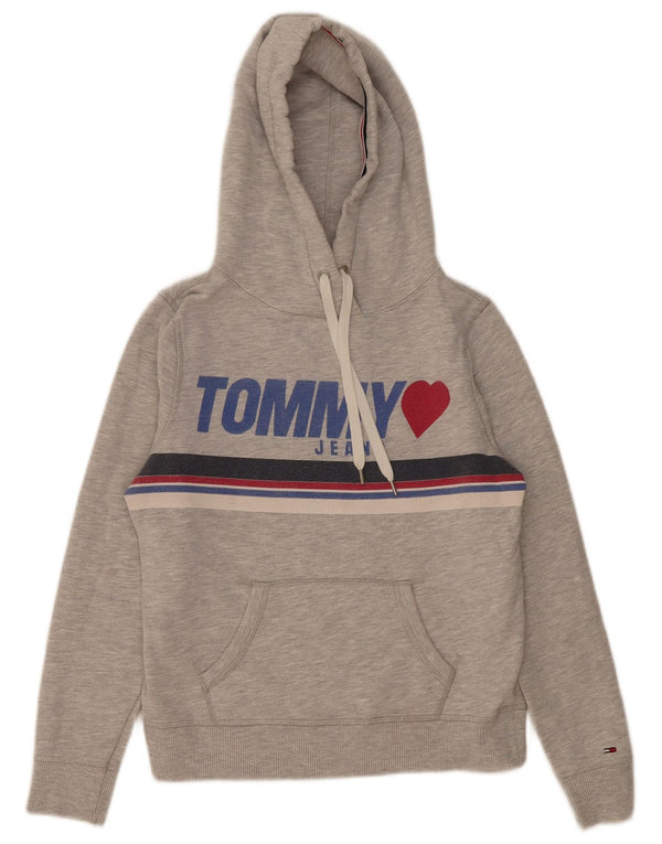 Pulover cu capota cu grafic Tommy Hilfiger pentru femei UK 10 mic bumbac gri