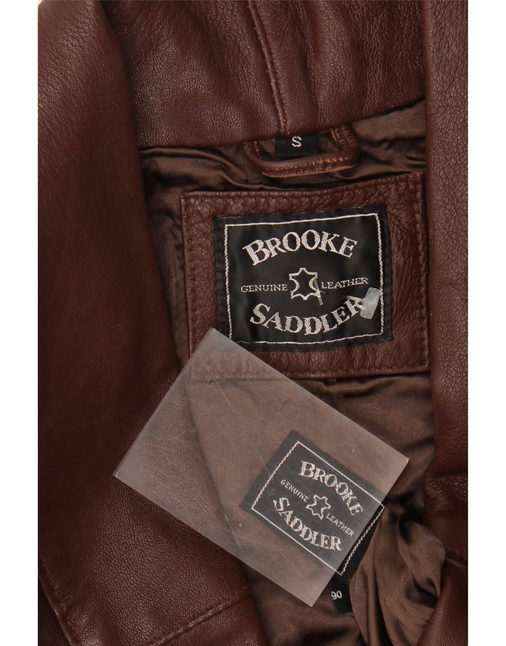 VINTAGE Womens Oversized Leather Jacket UK 10 Small Brown Leather