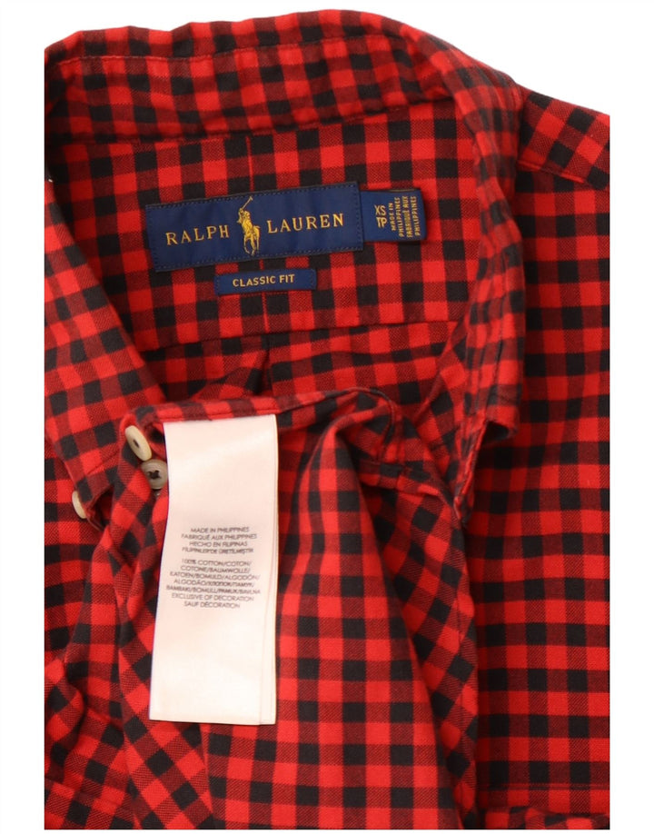 Cămașă de flanel pentru bărbați RALPH LAUREN, cu croială clasică, XS, bumbac vichy roșu