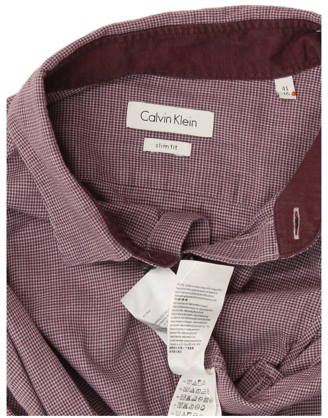 Cămașă pentru bărbați CALVIN KLEIN Slim Fit Mărimea 41 16 Maroon Houndstooth