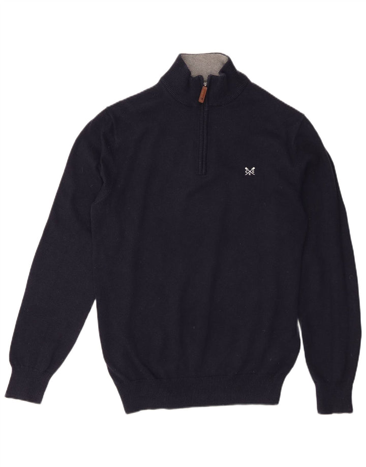 Crew Clothing Pulover pentru bărbați, cu fermoar, cu gât, bumbac mediu, albastru bleumarin