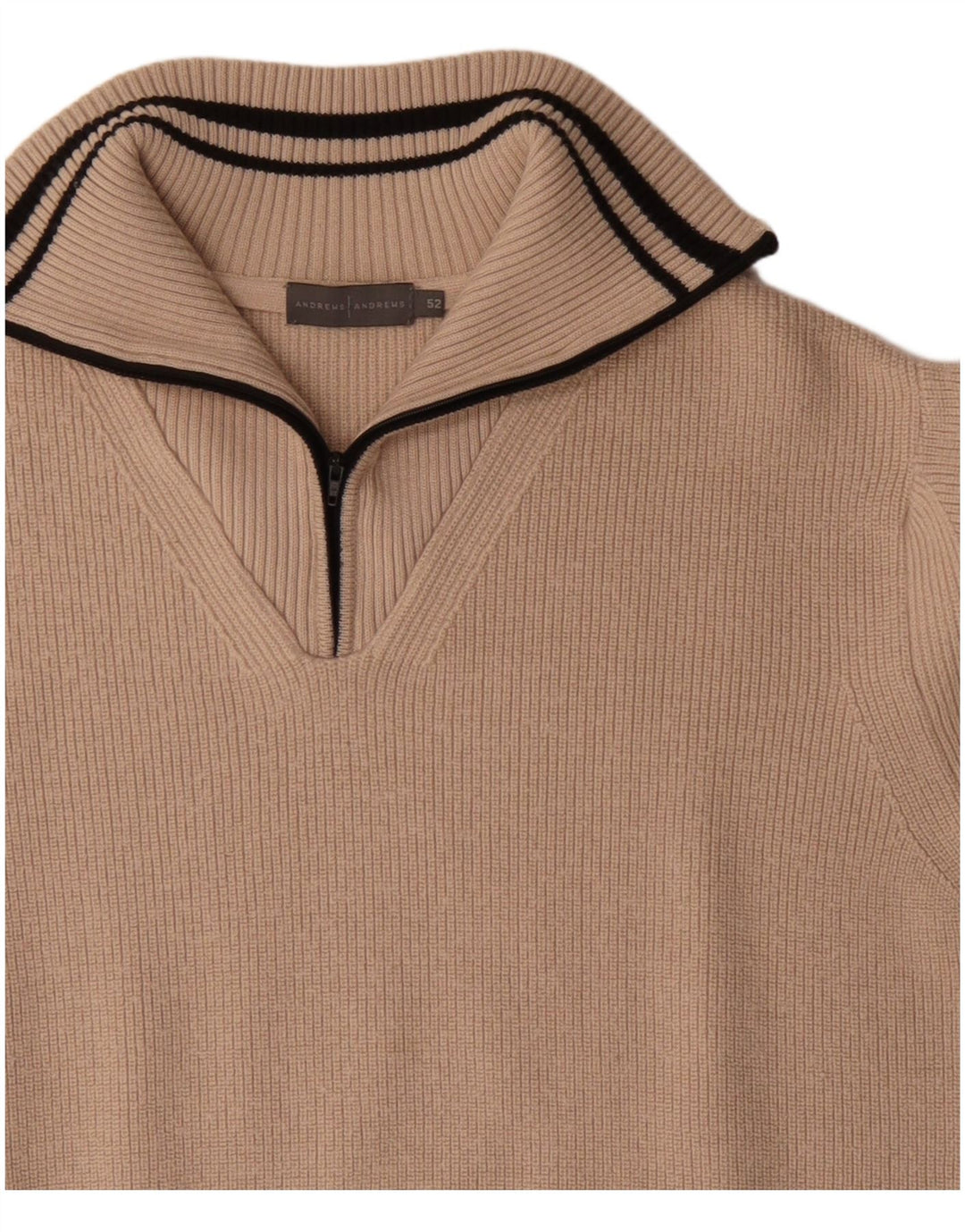 Pulover VINTAGE pentru bărbați, cu fermoar, cu gât, IT 52, lână merinos, bej mare