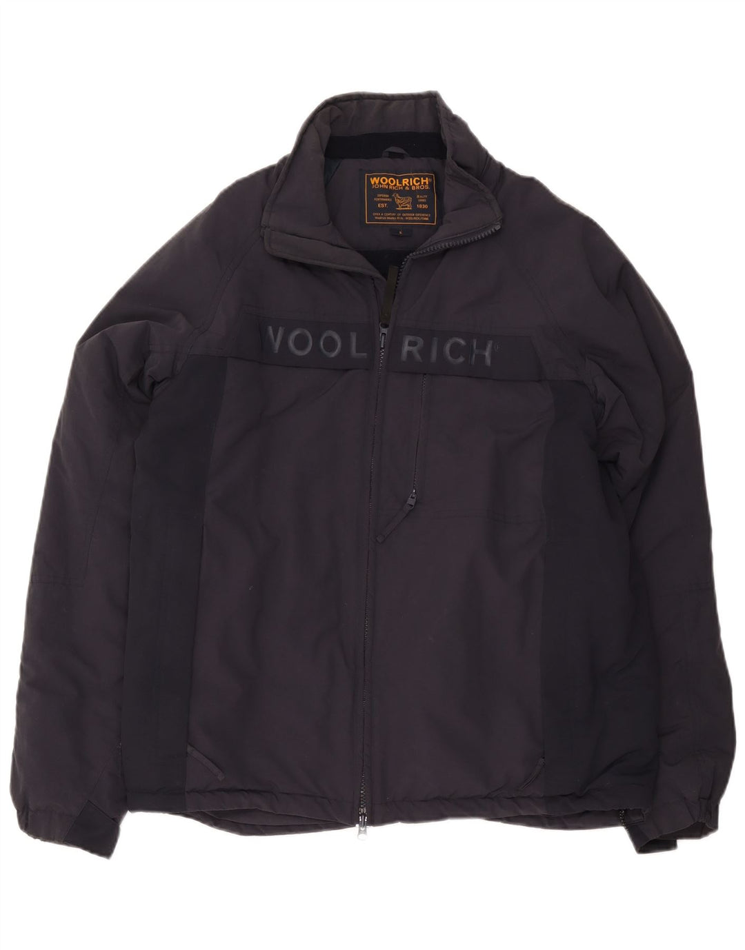 Jachetă Windbreaker Woolrich pentru bărbați cu grafică UK 40 mare, nailon bleumarin
