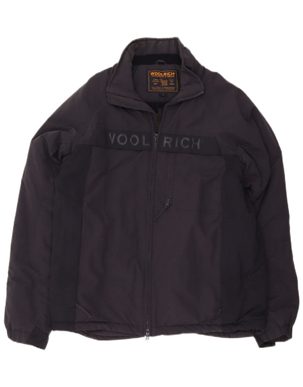 Jachetă Windbreaker Woolrich pentru bărbați cu grafică UK 40 mare, nailon bleumarin