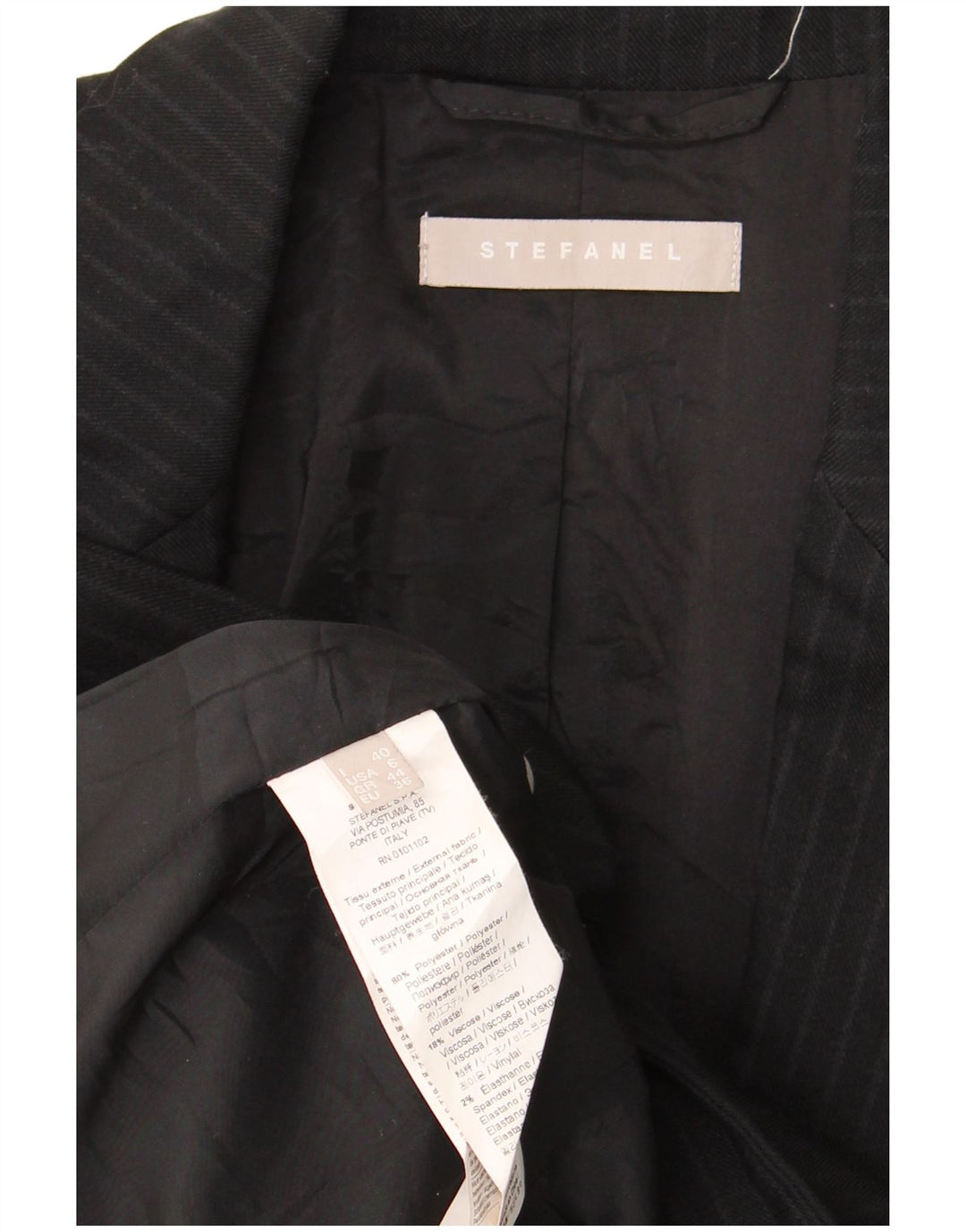 Costum pentru femei Stefanel 1 nasture 2 piese IT 40 mic W28 L28 negru cu dungi
