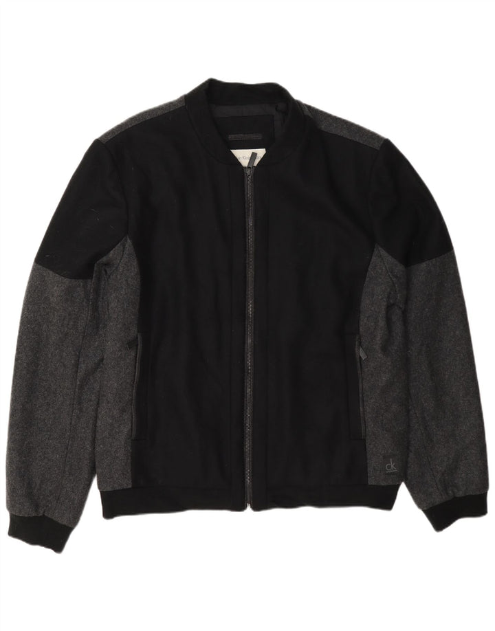Jachetă Bomber Calvin Klein pentru bărbați UK 44 2XL Lână neagră color bloc