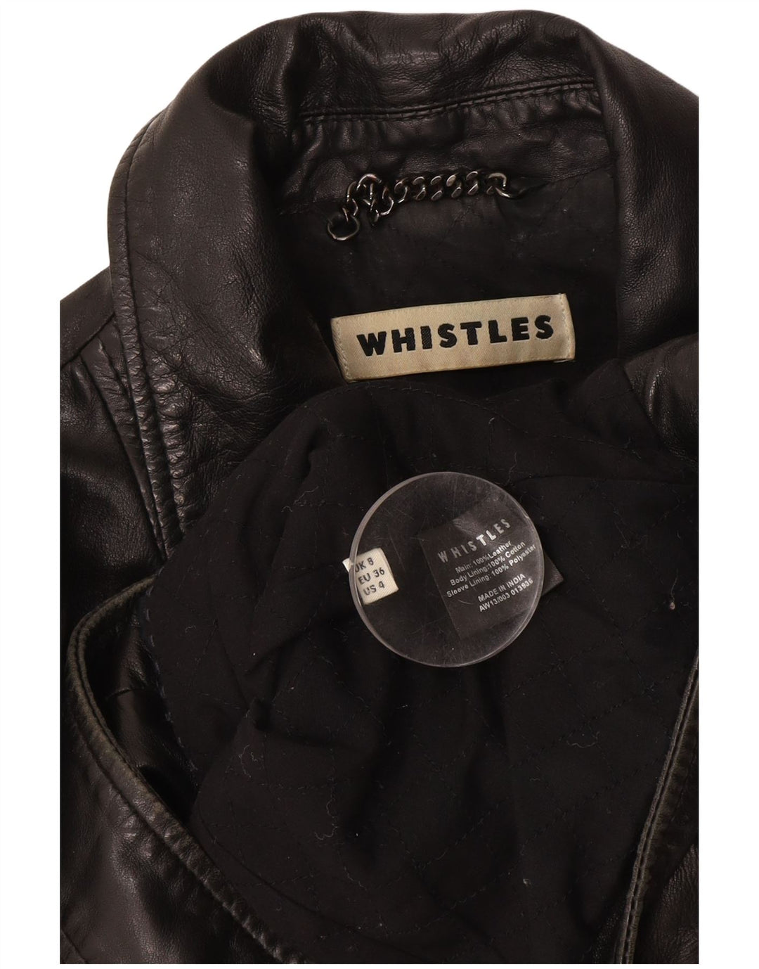 WHISTLES Jachetă Biker din piele pentru femei UK 8 Mic din piele neagră