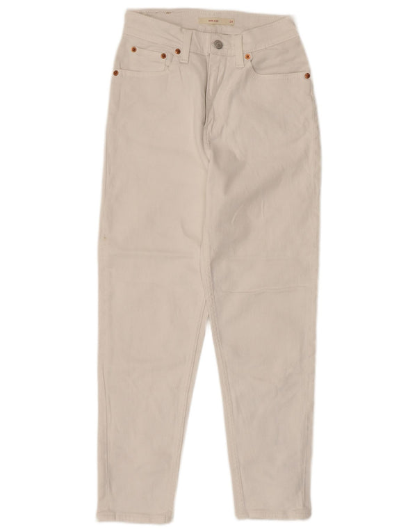 Blugi tăiați pentru femei Levi's Mom L24 L24 din bumbac alb