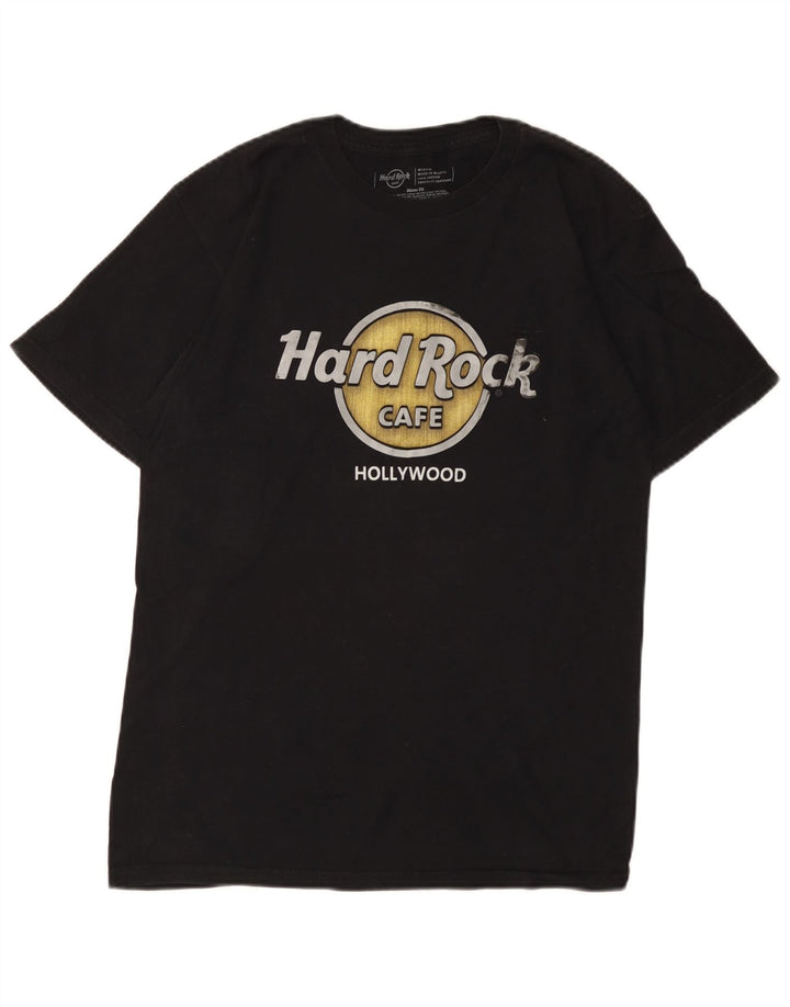 Tricou cu grafică Hollywood Hard Rock Cafe pentru bărbați Top mediu din bumbac negru