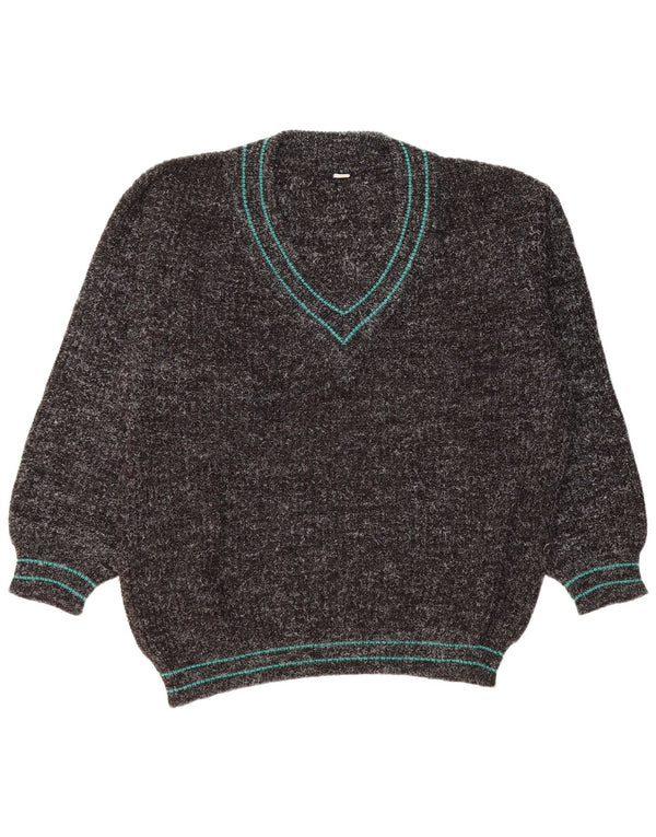 Pulover vintage pentru bărbați cu decolteu în V, XL, acrilic negru