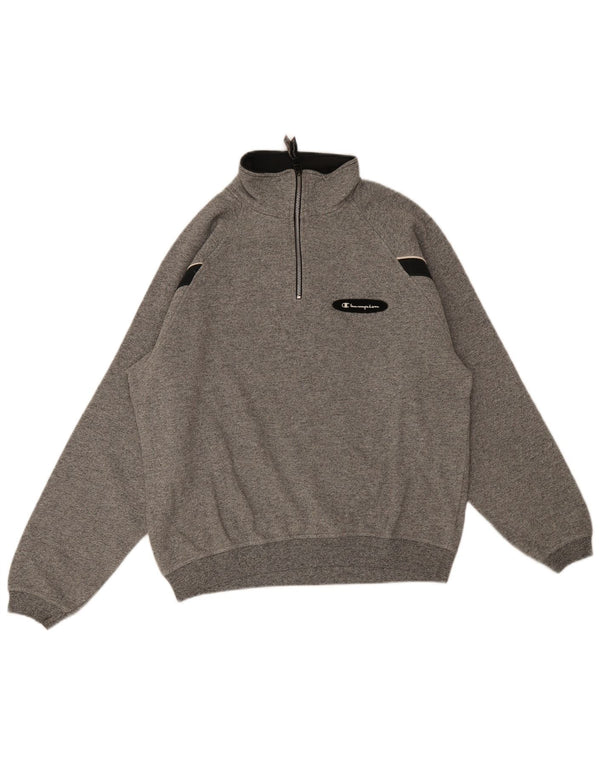 Champion Mens Zip Neck Sweatshirt Jumper Medium Grey Colourblock Cotton