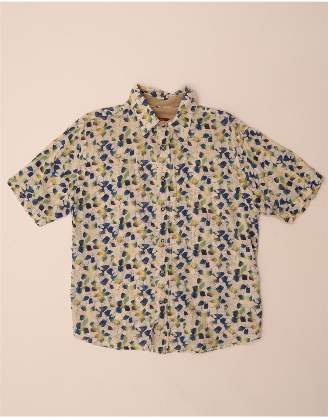 FAT FACE Cămașă cu mânecă scurtă pentru bărbați, mare din bumbac geometric alb