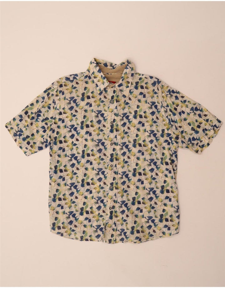 FAT FACE Cămașă cu mânecă scurtă pentru bărbați, mare din bumbac geometric alb