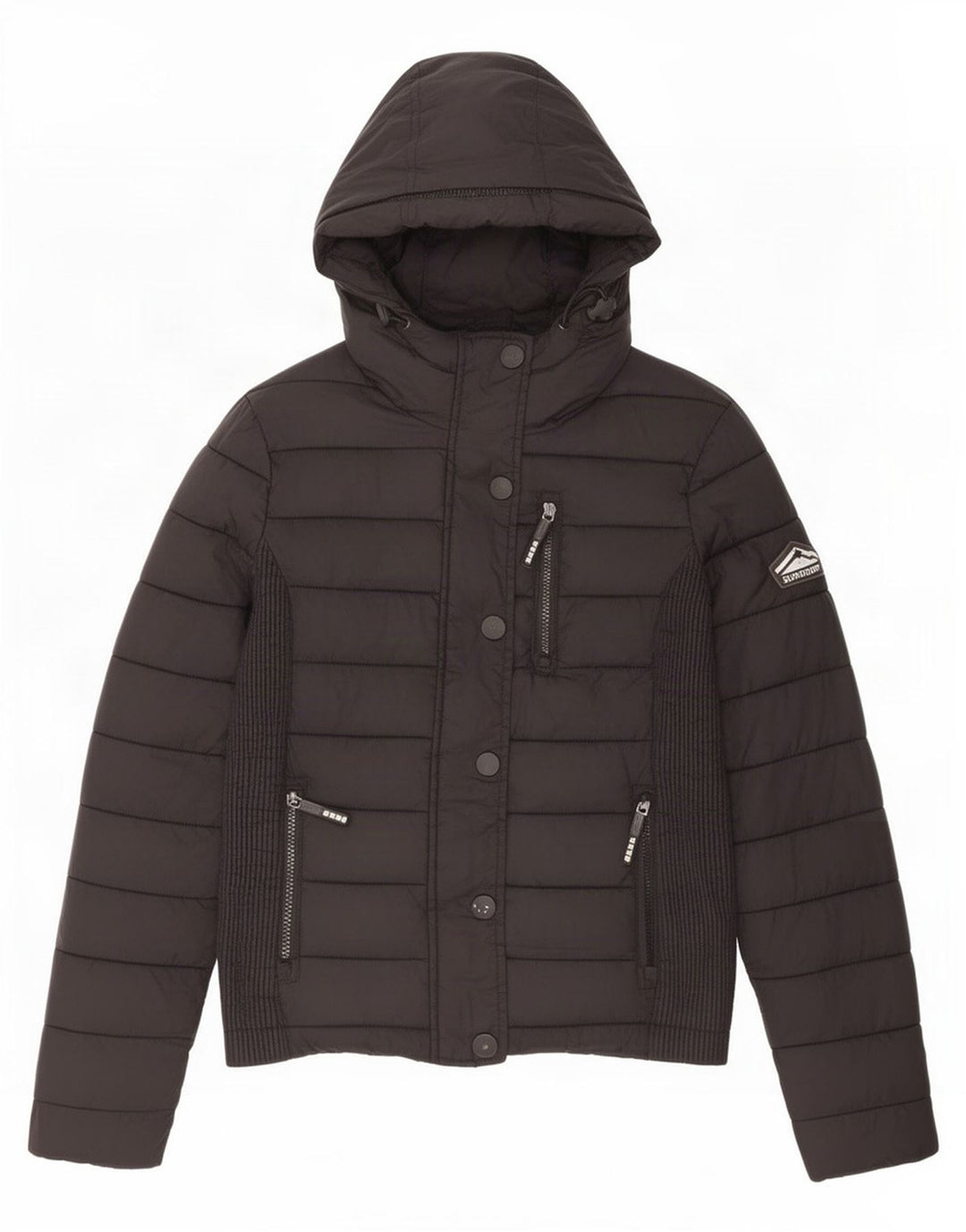 Jachetă căptușită cu glugă Superdry pentru femei UK 10 Small Black Nylon
