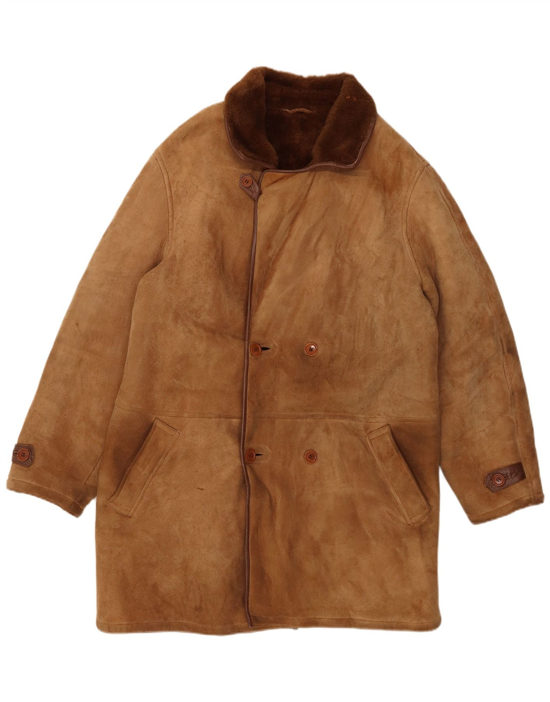 Jachetă pentru bărbați VINTAGE din shearling dublu piept UK 36 Small Brown Shearling