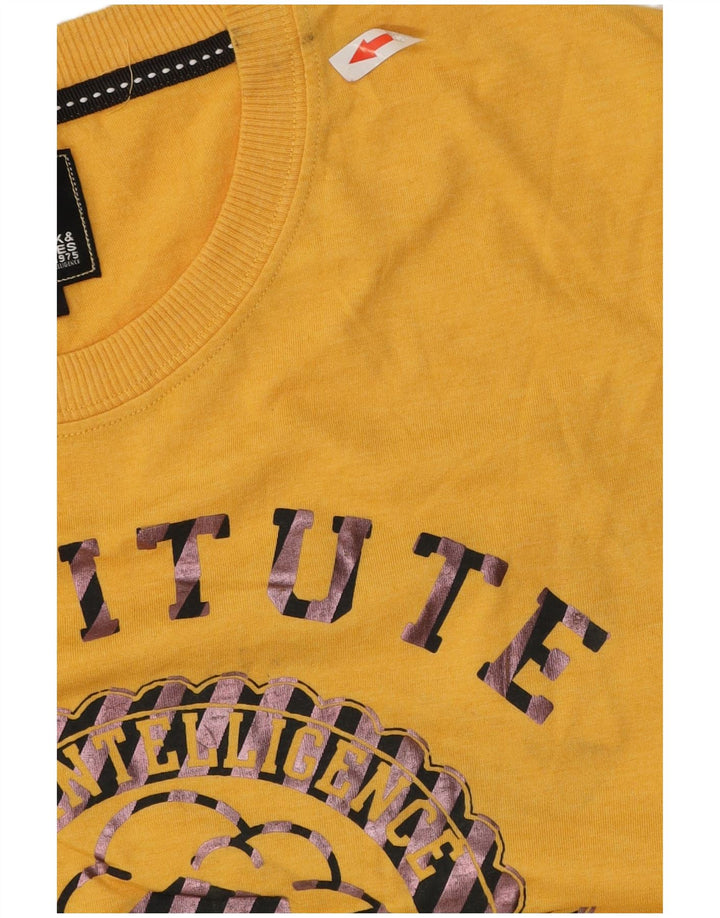 Jack & Jones Top grafic pentru bărbați cu mânecă lungă din bumbac galben mediu