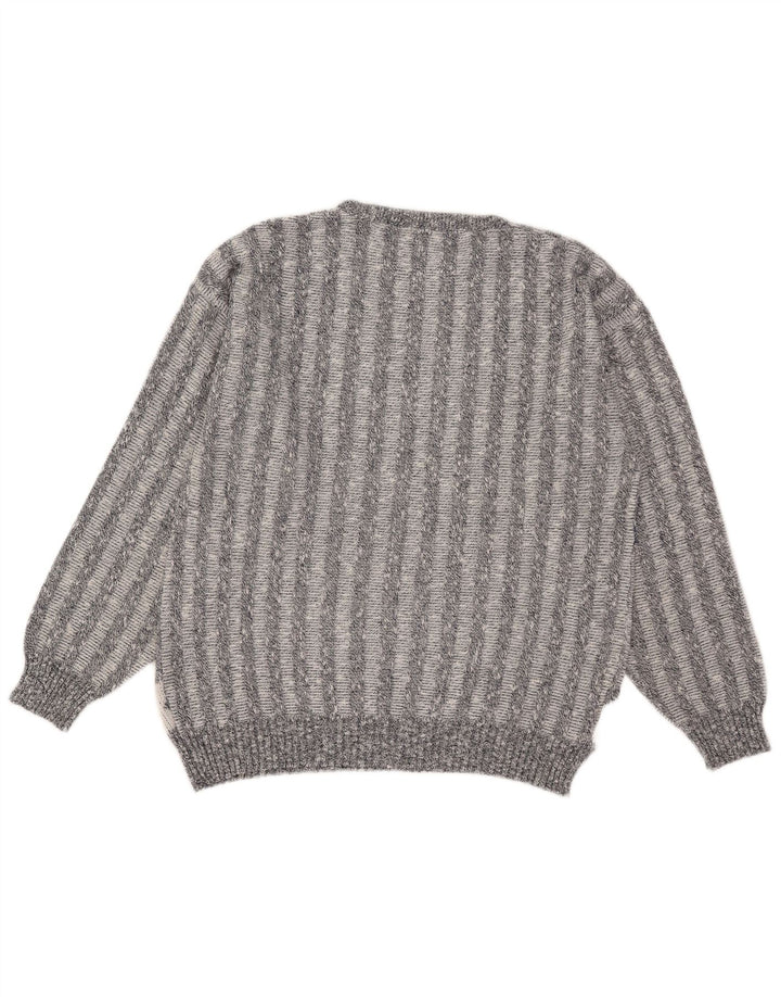 Pulover vintage pentru bărbați cu gât roșu IT 50 Medium Gri Geometric Acrilic