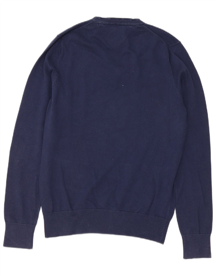 Pulover pentru bărbați Tommy Hilfiger cu decolteu în V, bumbac mediu albastru bleumarin