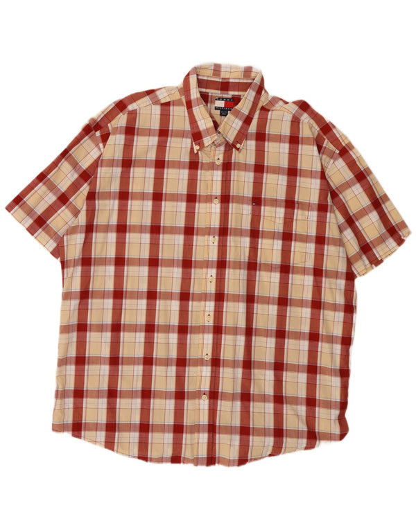 Cămașă cu mânecă scurtă Tommy Hilfiger pentru bărbați 2XL, bumbac cu carouri roșii