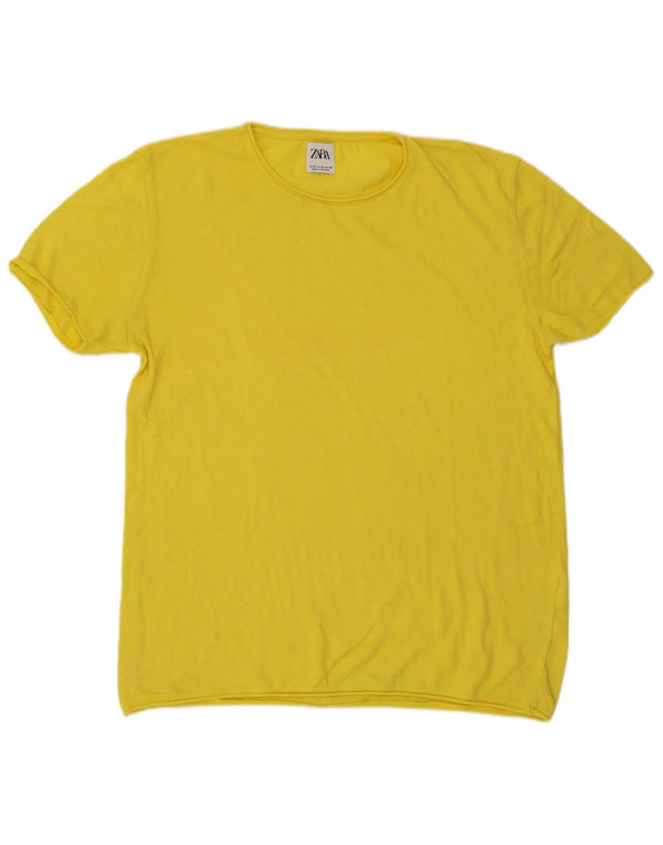 Tricou pentru bărbați Zara Top din bumbac galben mediu