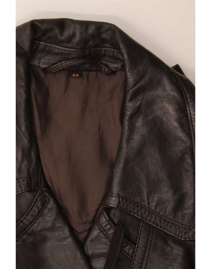 Palton din piele vintage pentru femeie cu piept dublu IT 44 maro mediu