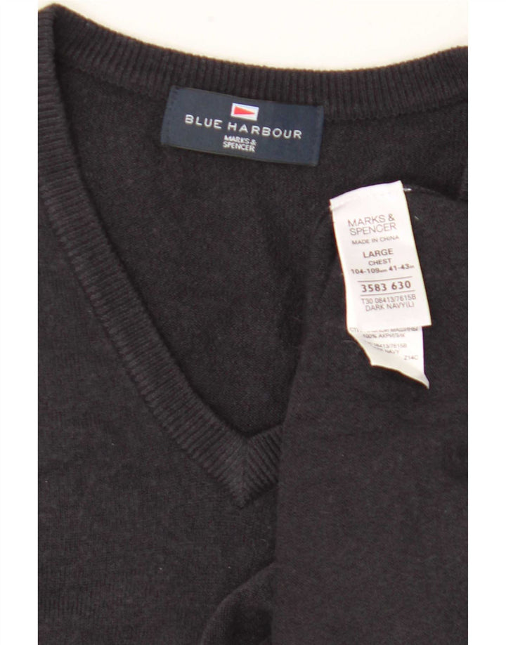 Marks & Spencer Pulover cu decolteu în V Blue Harbour pentru bărbați, mare, negru, acrilic