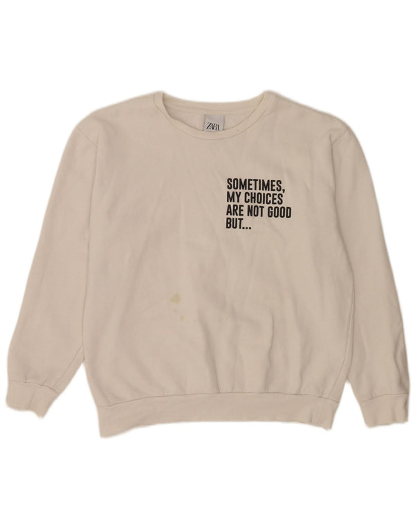 Pulover pentru damă Zara, cu grafic Regular Fit, mare, alb