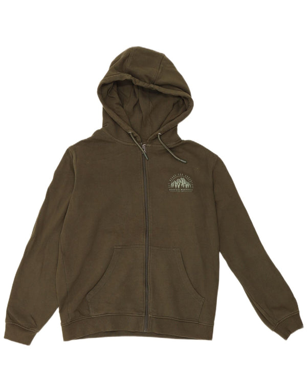 Mountain Warehouse Pulover cu glugă cu fermoar grafic pentru bărbați, bumbac kaki mic