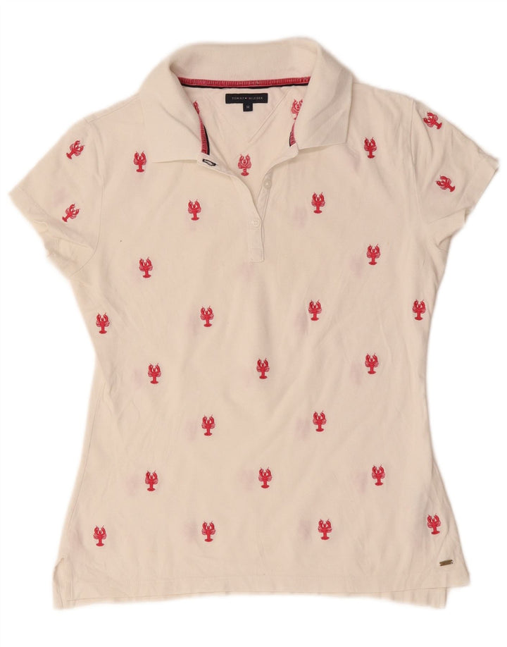 Tricou polo Tommy Hilfiger pentru femei, cu model abstract, UK 12, bumbac alb mediu