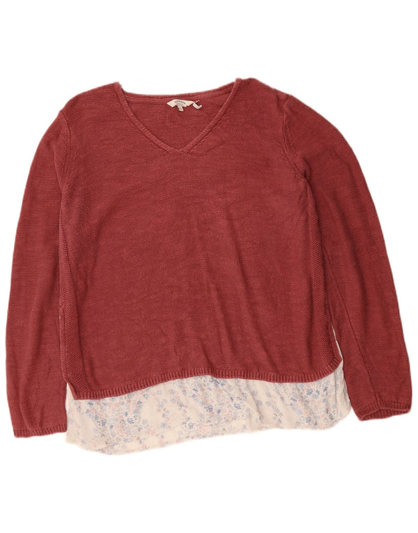 FAT FACE Pulover cu decolteu în V pentru femei UK 16, bumbac floral, roz mare