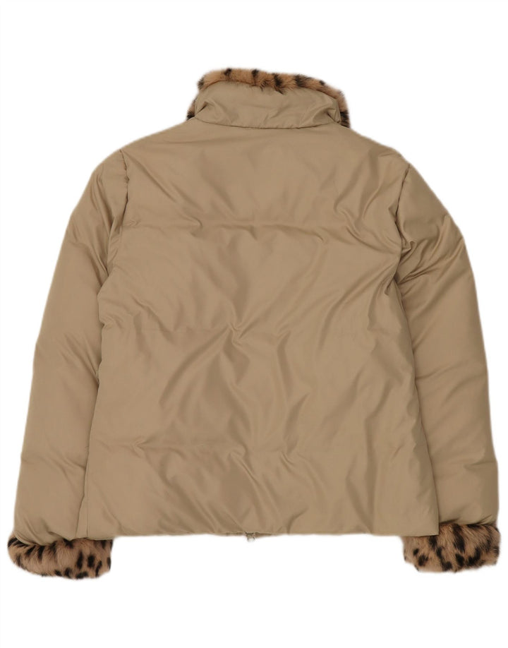 Jachetă căptușită supradimensionată pentru femei vintage UK 10 mic bej cu imprimeu animal