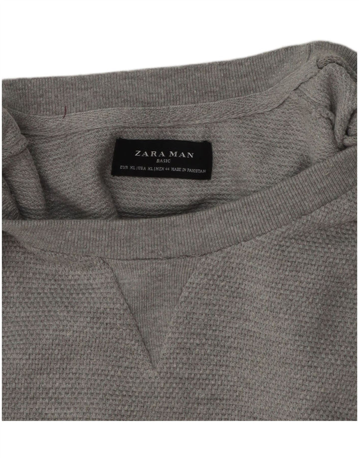 Pulover pentru bărbați Zara, cu gât crew, XL, bumbac gri