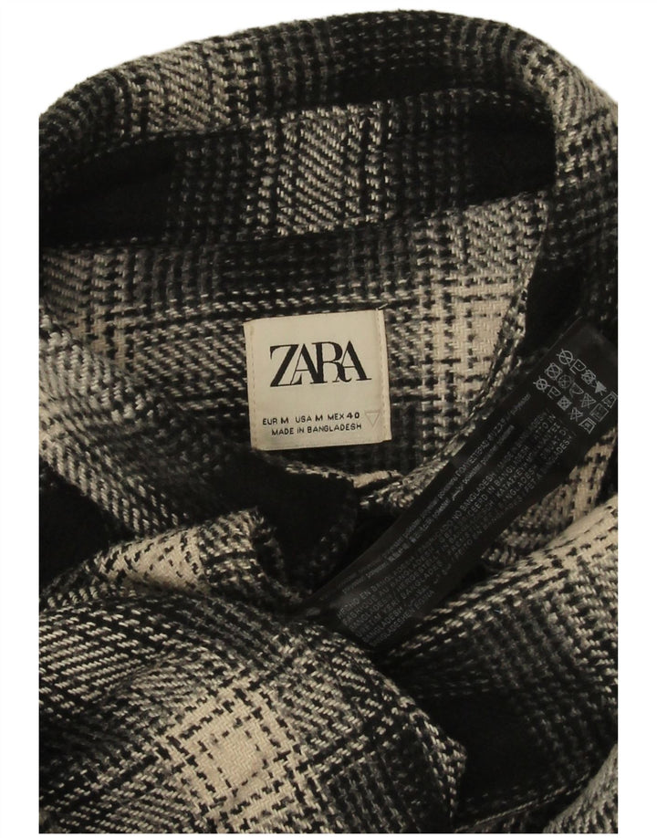 Cămașă de flanel pentru bărbați Zara, poliester caros negru mediu