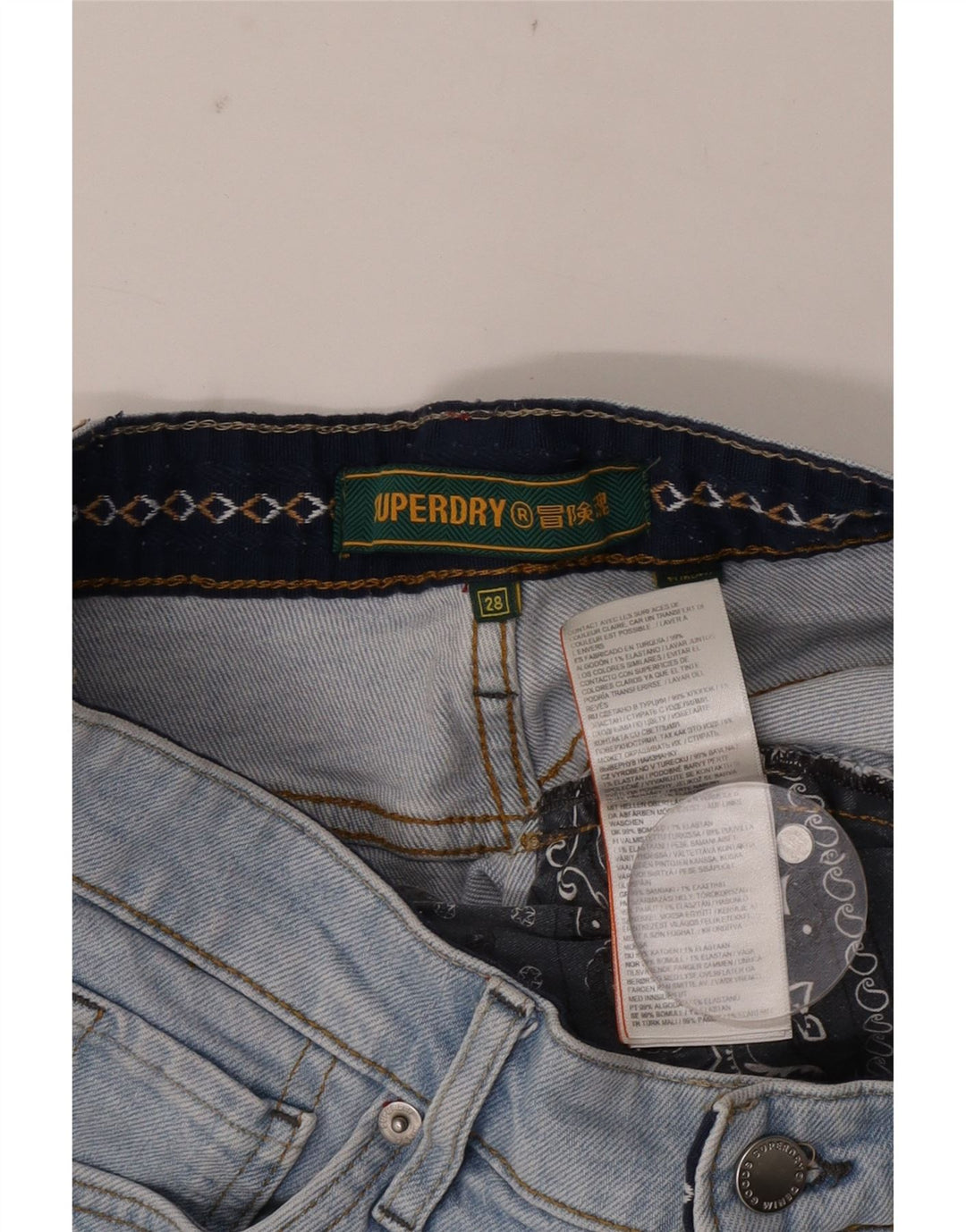 Pantaloni scurți din blugi pentru femei Superdry W28, bumbac albastru mediu