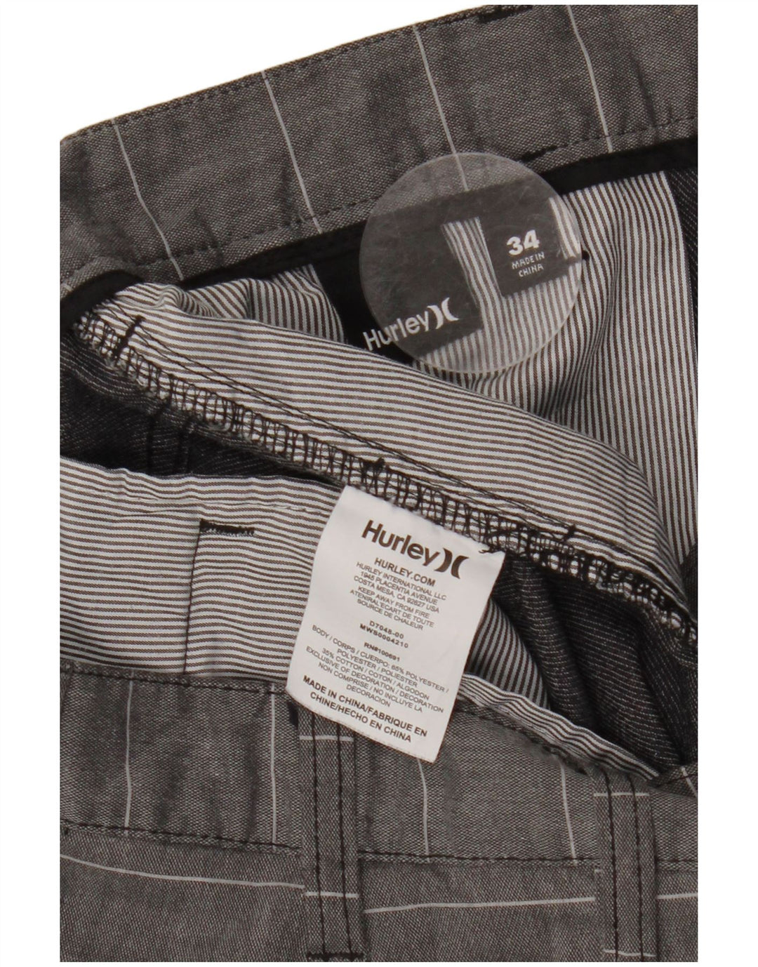 Pantaloni scurți chino HURLEY Nike Dri Fit pentru bărbați W34 Poliester cu dungi gri mari