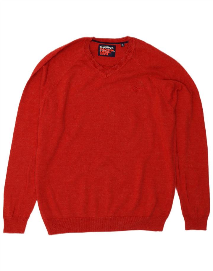Pulover cu decolteu în V Superdry pentru bărbați, bumbac roșu XL