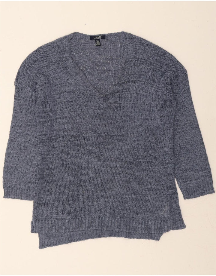 CHAPS Womens V-Neck Jumper Sweater UK 14 Medium Blue Acrylic Vintage Chaps and Second-Hand Chaps from Messina Hembry 
