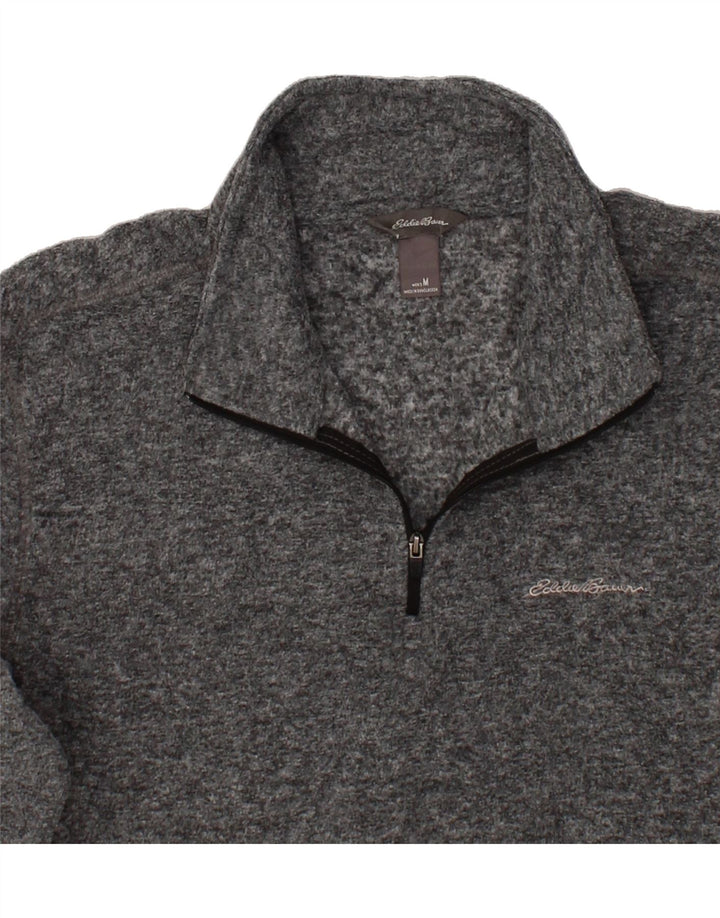 EDDIE BAUER Mens Zip Neck Fleece Jumper Medium Grey Flecked Polyester Vintage Eddie Bauer and Second-Hand Eddie Bauer from Messina Hembry 