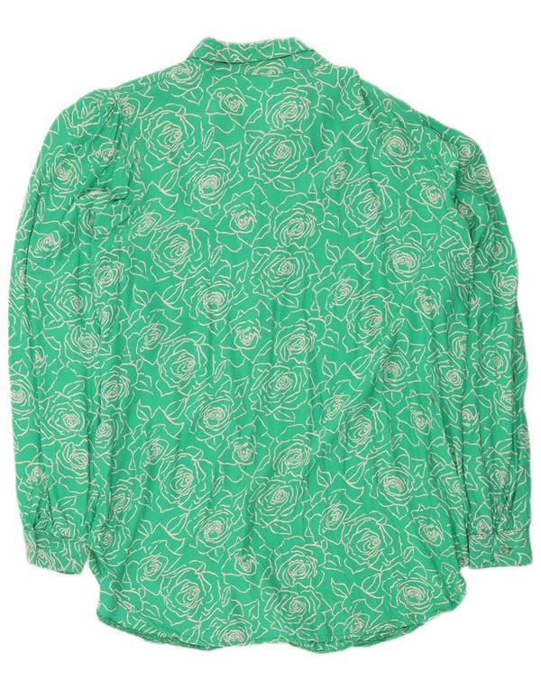 Bluză cămașă cu mânecă lungă pentru femei vintage UK 14 Medium Green Floral