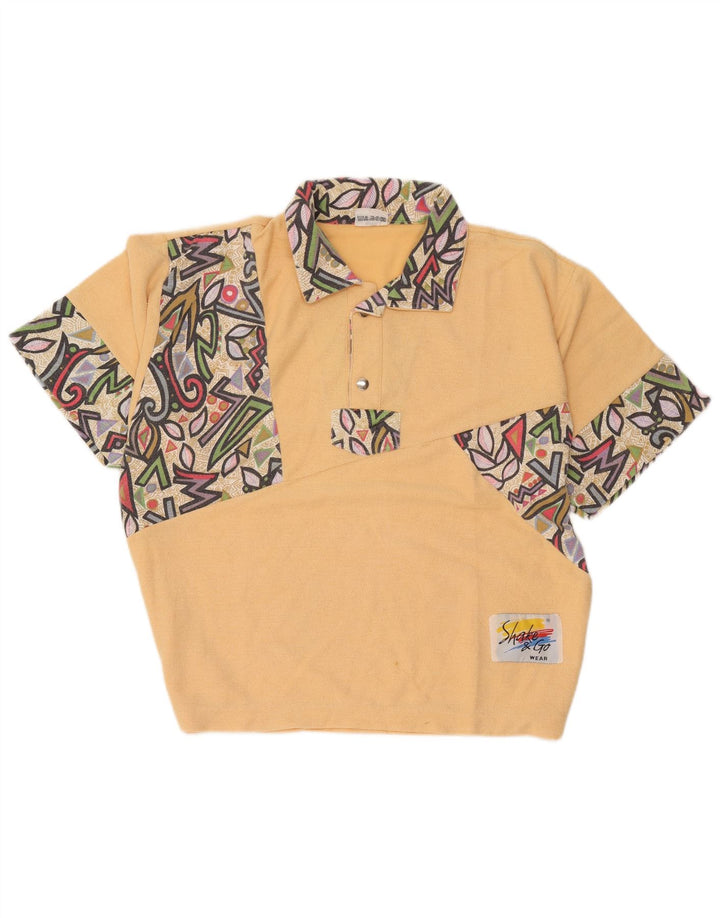 Tricou polo vintage pentru bărbați, poliester geometric, galben mediu