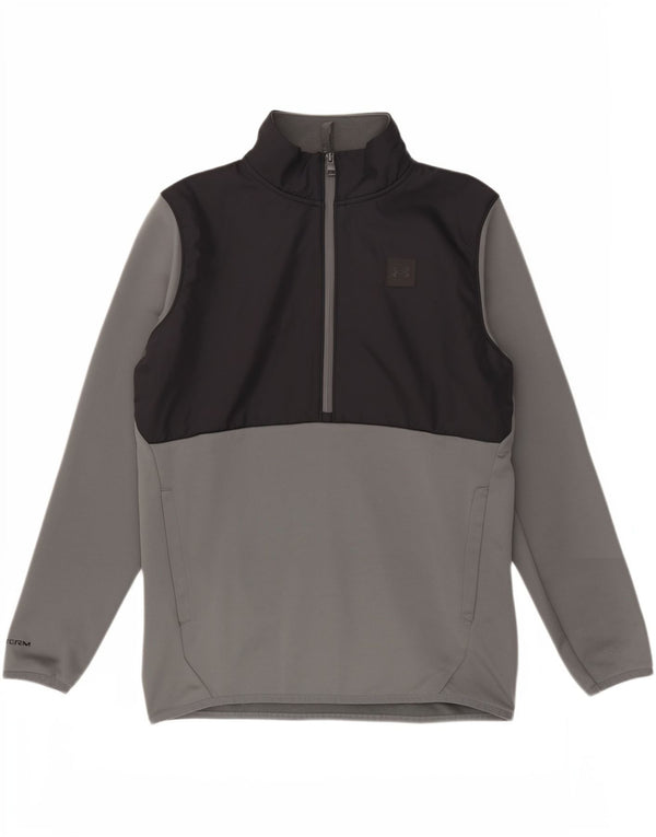 Under Armour Mens Zip Neck Sweatshirt Jumper Small Grey Colourblock Sports