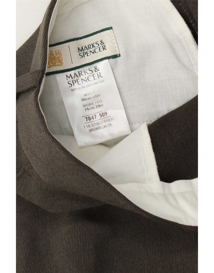 Pantaloni de costum conici pentru bărbați Marks & Spencer L34 L29 Poliester maro