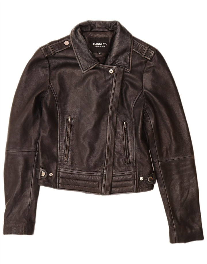 BARNEYS Jachetă Biker din piele pentru femei UK 10 Mic din piele neagră