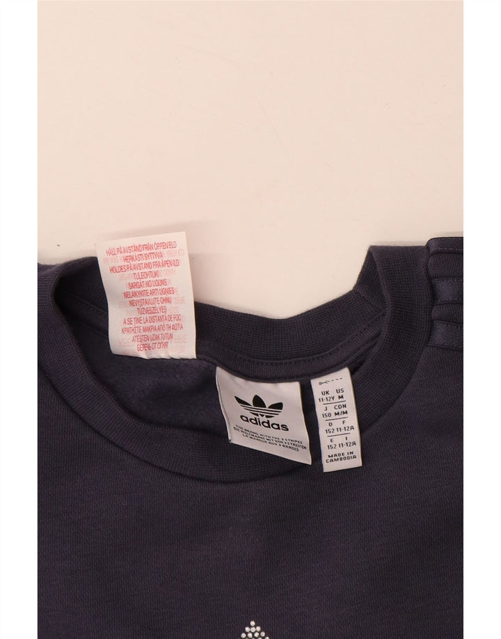 Pulover ADIDAS pentru fete cu grafic 11-12 ani bumbac bleumarin