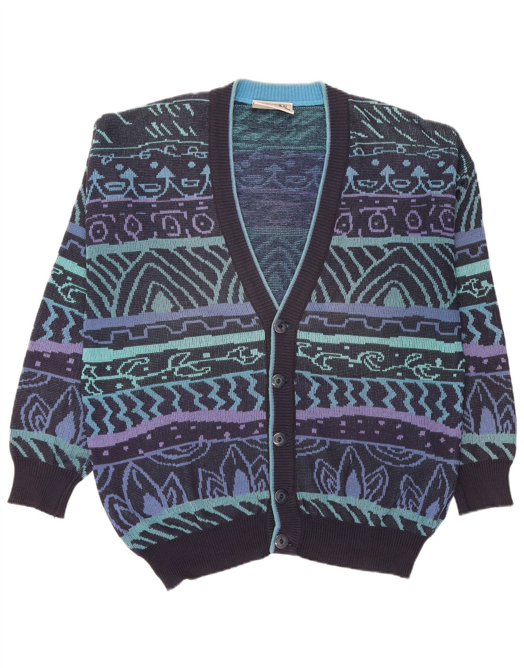 Pulover cardigan pentru bărbați JAC IT 52 mare din bumbac geometric albastru