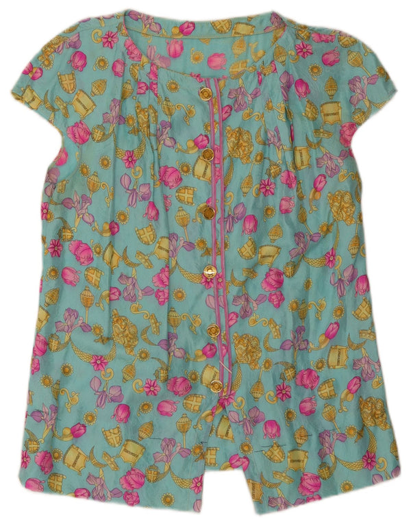 Bluză vintage cămașă cu mânecă scurtă pentru femei UK 10 mic turcoaz floral