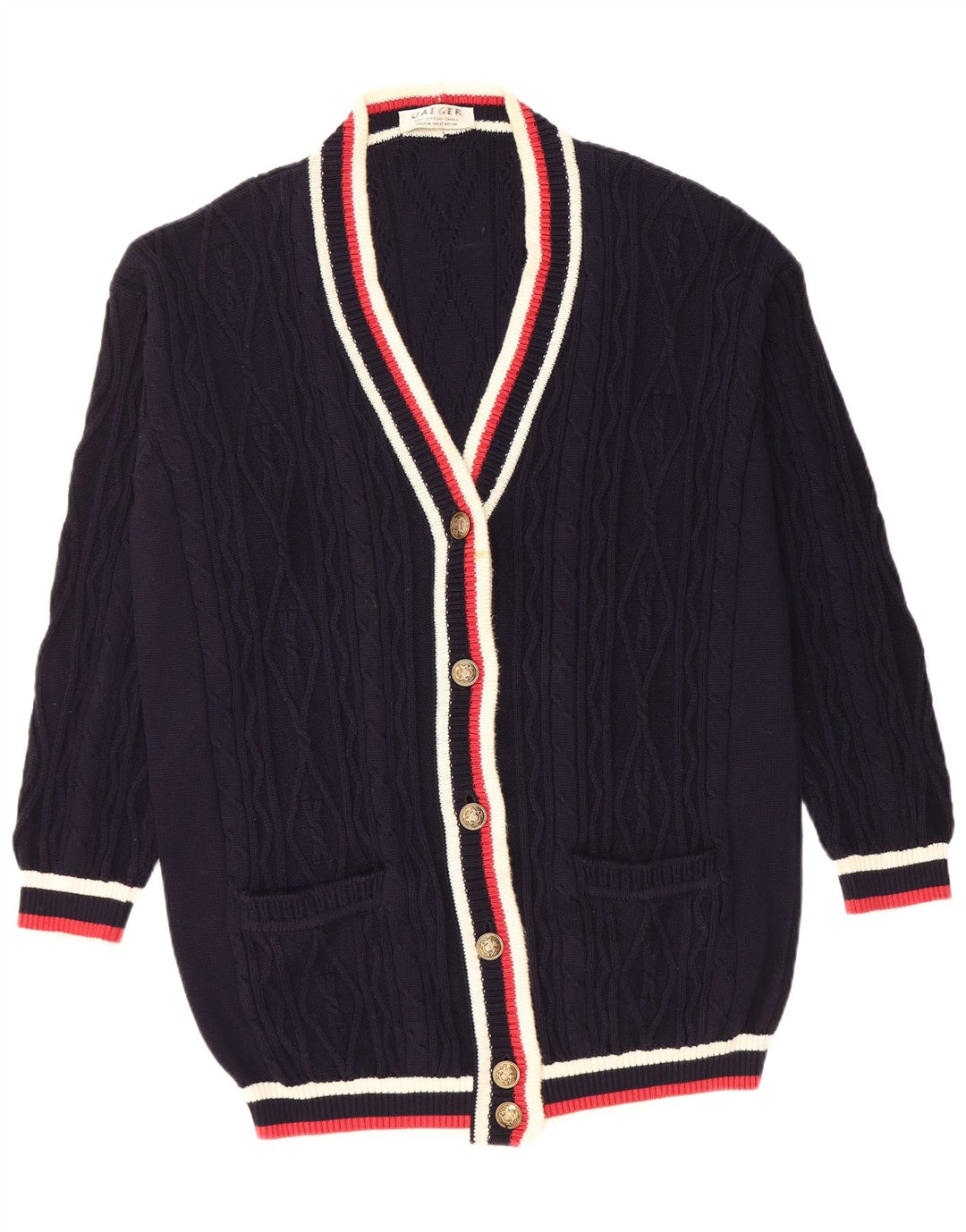 Pulover cardigan supradimensionat pentru femei JAEGER UK 10 Mic albastru marin colorblock