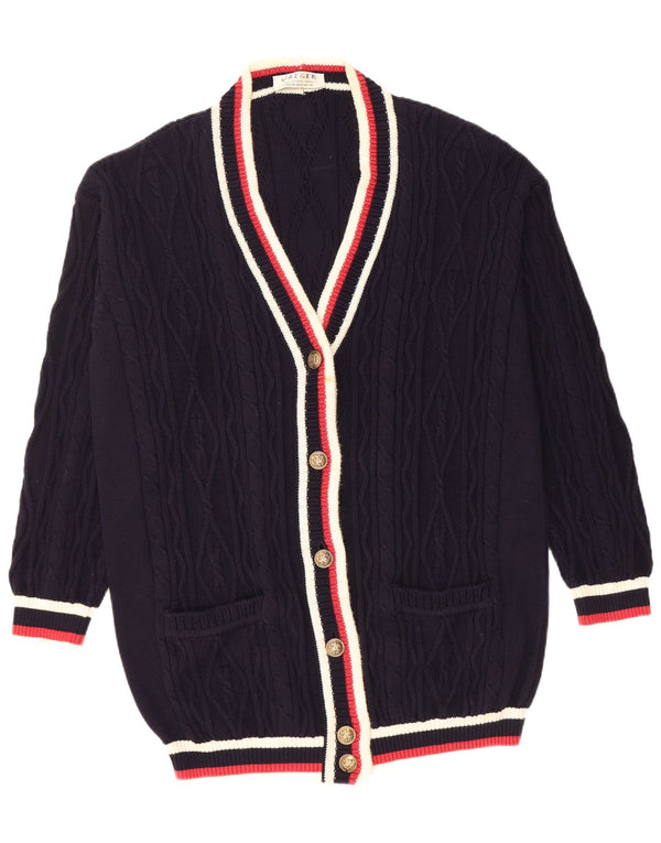 Pulover cardigan supradimensionat pentru femei JAEGER UK 10 Mic albastru marin colorblock